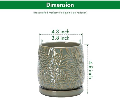 D'vine Dev Embossed Leaves Ceramic Planter, 4 in, Olive, 27-A-Z-0