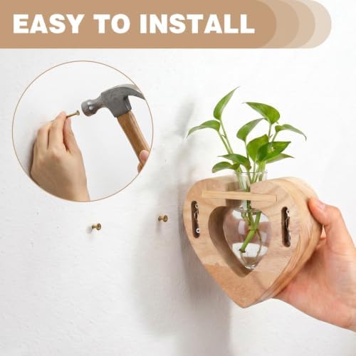 4 Sets Wood Wall Propagation Vases, Heart Wall Hanging Planters