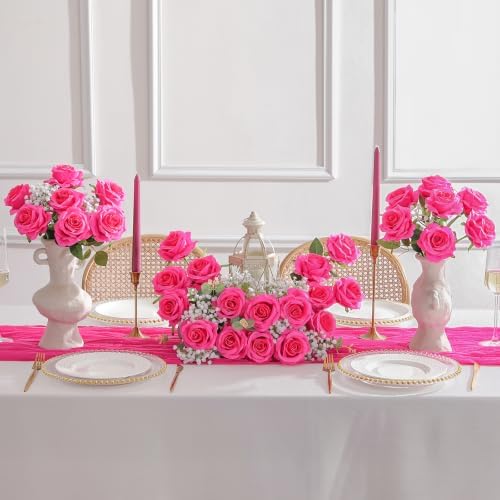 Nubry Artificial Silk Roses, 10pcs Lifelike Hot Pink Fake Rose