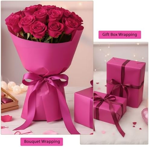 woric 25 Sheets Hot Pink Flower Wrapping Paper Waterproof