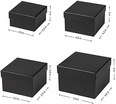 Briful Square Gift Boxes with Lids Set of 4 Black Gift Box Assorted Sizes Nesting Gift Boxes for Presents Birthday Bridesmaid Wedding Valentines Christmas Party Favor Boxes