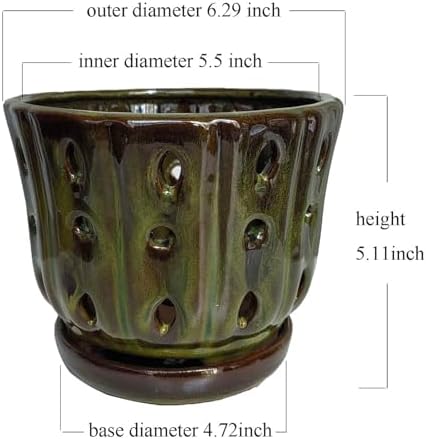 Ceramic Orchid Pots with Drainage Hole 6'' (mossgreen)
