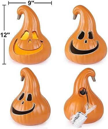 12" Jack O' Lantern - Halloween Pumpkin Decoration - Shatterproof Waterproof Fake Pumpkin Safe for Indoor Outdoor - Perfect Halloween Party Favors - 12 Inch
