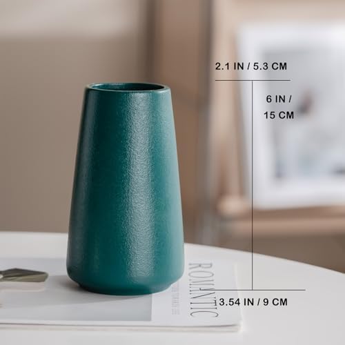 Simple Boho Ceramic Flower Vase for Home Decor (Green,Small)