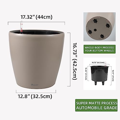 Dexceder 18x17 Self Watering Planter with Wheels (Taupe Matte)