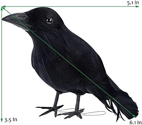 ATDAWN 6 Pack Halloween Black Feathered Crows, Realistic Halloween Birds Decoration for Spooky Décor