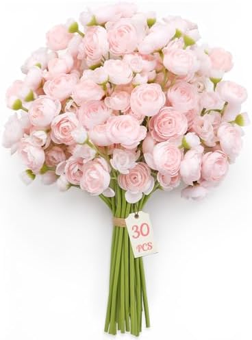 Alupssuc 30Pcs Ranunculus Artificial Flowers Faux Silk Mini Flowers Indoor