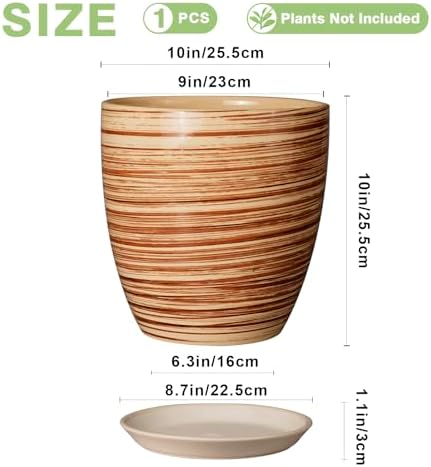 10 Inch Plant Pot Ceramic Pots for Plants with Drainage Hole and Saucer Round Flower Pot for Home Patio Garden Office Yellow