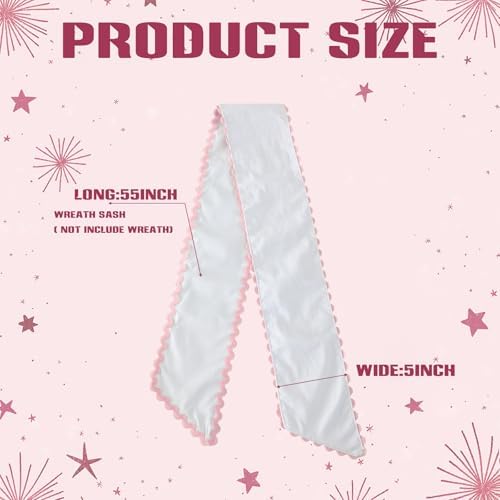 DYSHAYEN Wreath Sash for Front Door, White with Pink Trim