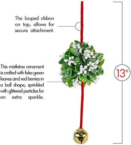 Mistletoe Hanging Kissing Christmas Ornament - Holiday Ball Decoration 10"