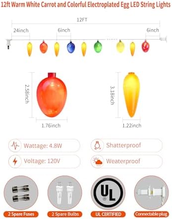 12Ft Connectable Easter String Lights, 20 LED Warm White Carrot
