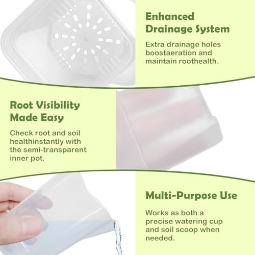 16 Pack 2.5" Clear Self Watering Pots for Indoor Plants, Mini Clear Plastic Planters, with 16 Plant Label and Water Level and Drainage Holes for Seedlings, Cuttings, Succulents (Large)
