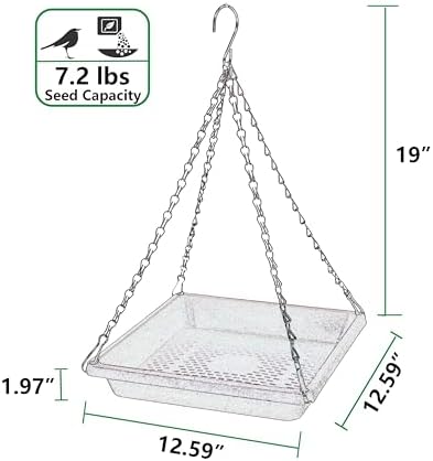 Large Hanging Bird Feeder Tray, Platform Spacious Birds Feeder with Mesh Tray, Sturdy and Drainage Bird Feeder for Bluebirds Cardinals Goldfinches (12.5 inch, Red)