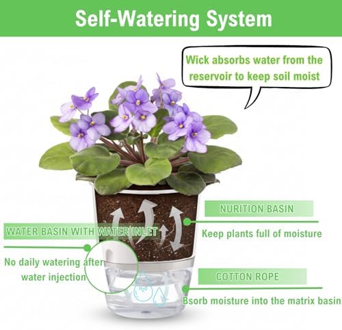 3.2 Inch Self Watering Planters 3 Pack Plastic Wicking Pots White