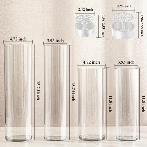 4 Clear Acrylic Cylinder Flower Vase Set Unbreakable Plastic Vase
