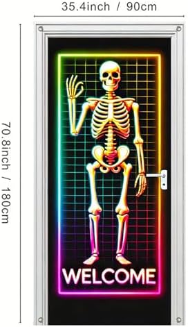 BlissYard Door Cover Haunted House Skeleton 35x71 Inch Polyester