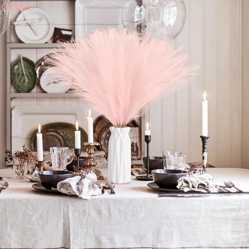 obbsie 150PCS Pink Faux Pampas Grass Decor, 21.6" Fluffy Vase Filler