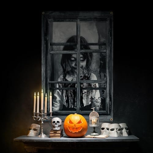 Newwiee 2 Pcs Scary Halloween Curtain Window Silhouette Cover Gothic Horror