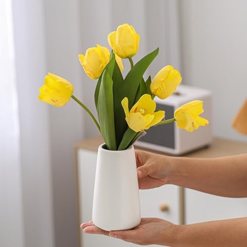 Simple Boho Ceramic Flower Vase for Home Decor (Bright White,Small)