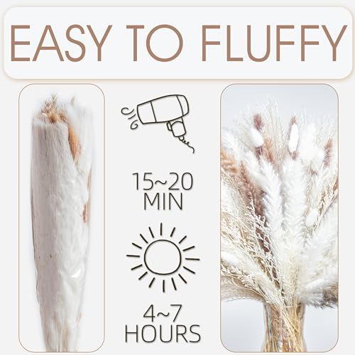 300PCS Natural Dried Pampas Grass Boho Home Decor Bouquet Phragmites Dried Flowers Bouquet for Wedding Floral Arrangements Home Decorations (300PCS)