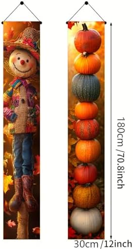 BlissYard Fall Scarecrow Porch Banner 12x71 Inch