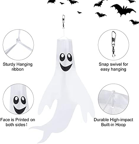 Shappy 4 pcs Halloween Ghost Decorations Windsocks Hanging Outdoor Yard