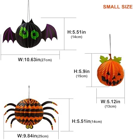 AIMI Halloween 3D Hanging Paper Lanterns 6 Pack Pumpkin Spider Ghost Bat