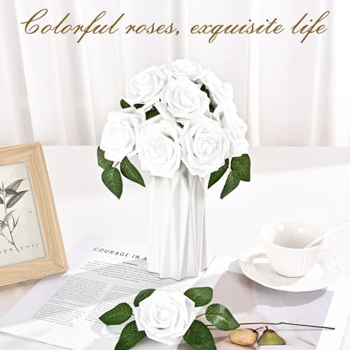 BLEUM CADE 36Pcs Artificial Flowers Fake Foam Roses with Stems for Wedding
