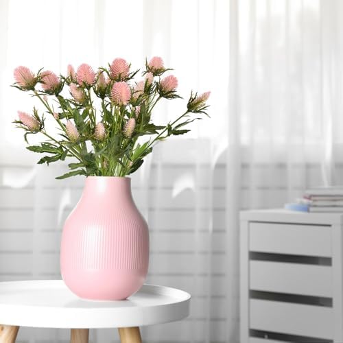 Artificial Thistle Spray Eryngium Flowers 2pcs Artificial Real Touch Eryngium Artificial Sea Holly Flowers for Wedding Bridal Bouquet Wreath Table Centerpiece Outdoor Decor (Pink)