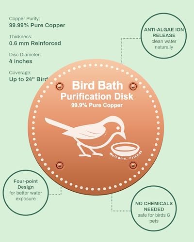 OICEME Bird Bath Purification Disk Pure Copper Outside Winter Solar Power Birdbath Wild Hummingbird Feeder Pedestal Fountain Cleaner Cage Dispenser Bowl Ground Safe Garden Gift Bird Butterfly