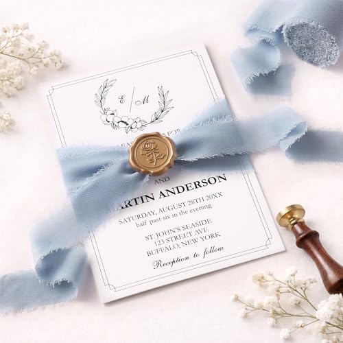 DORIS HOME Handmade Frayed Fringe Chiffon Ribbon 1" x 21Yd Dusty Blue