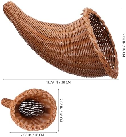 FAVOMOTO Cornucopia Basket, Christmas Rattan Storage Wicker Serving Platter Fall Harvest Decorative for Thanksgiving Christmas Table Centerpieces