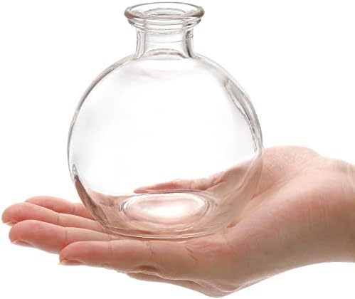 SOUJOY Set of 12 Small Glass Ball Bud Vase, Unique Mini Low Sitting Flower Vase, Clear Floral Centerpieces for Home Decor, Weddings, Floral Arrangements, Events, Parties