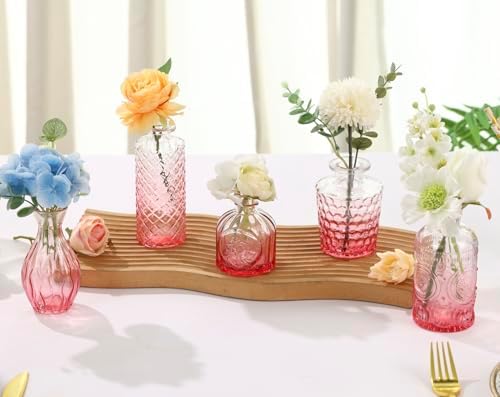 5pcs Pink Glass Bud Vase Set, Small Flower Vases for Centerpieces in Bulk