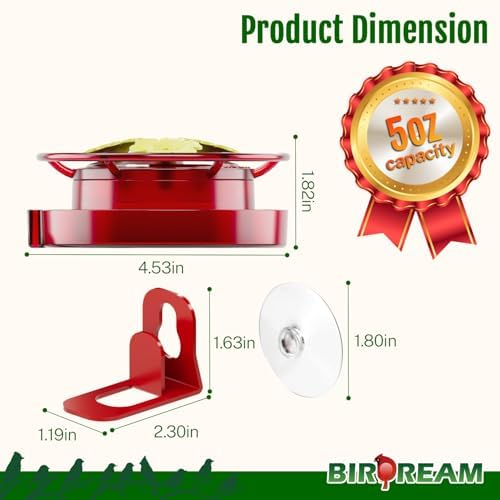Birdream 4 Pack Window Hummingbird Feeder, 5oz, Red