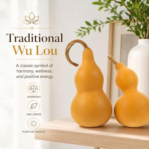 DECHOUS 2Pcs Natural Gourd Decor Chinese Wu Lou Sculpture Feng Shui Decor for Home Desktop Decoration DIY Crafts, Gourd Height About 9-14cm