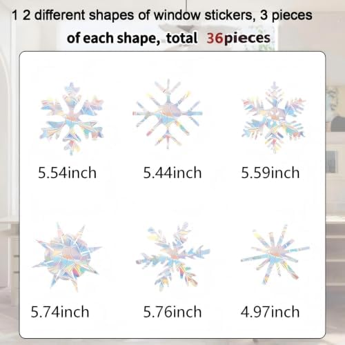 36 PCS Snowflake Window Strike Prevention Decals, Anti-Collision Window Stickers, Window Clings for Birds, Bird Decals to Prevent Birds from Hitting Windows, Glass Door Bird Safety Stickers