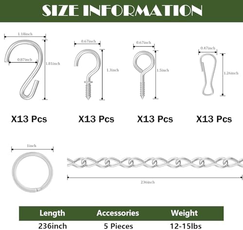 Dpyrrhic 236 Inch Silver Hanging Chain,Hanging Basket Chain for Planter