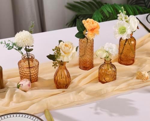 5pcs Amber Glass Bud Vase Set, Gold Small Flower Vases for Centerpieces