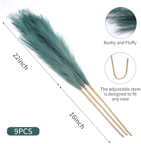 Wertuirk 9 Stems Green Pampas Grass, 38 Inch Tall Faux Pampas Grass Decor