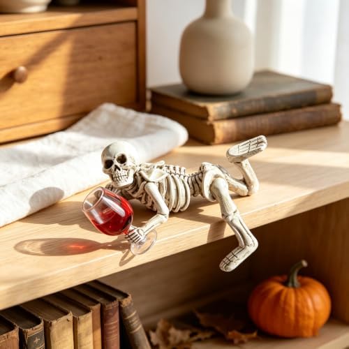 Halloween Decor Skull Statue Red Wine Cup Resin Skeleton Figurine