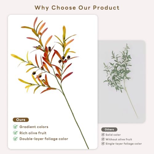 SNAIL GARDEN 4Pcs Fall Faux Olive Branches with Berries,Gradual Color