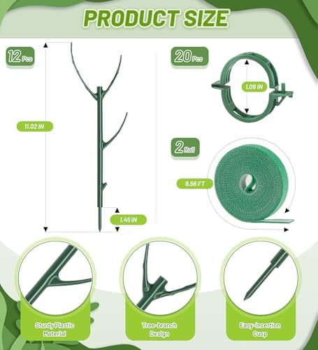 Plant Support Stakes, Stackable Plant Support Poles, Green, 12 Pcs