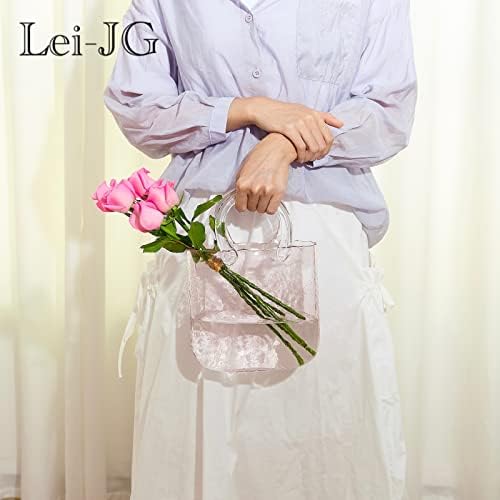 Thickened Glass Purse Vase for Flowers Gift Set-(Handmade 5mm Crystal-Unique Cute Clear Bag Vase with Reinforced Gift Box, Premium Table Centerpiece for Wedding/Mothers Day (Light Pink)