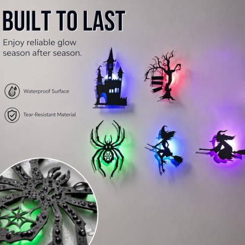 Halloween LED Wall Decor Lights 3D Bat Witch Stickers Window Clings (X2)