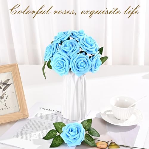 BLEUM CADE 36Pcs Artificial Flowers Fake Foam Roses with Stems for Wedding