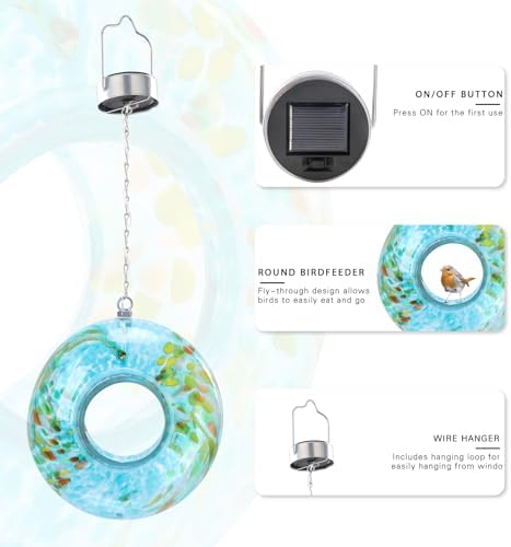 VCUTEKA Glass Bird Feeder, Fly Through Solar Feeders for Garden Decor, Blue