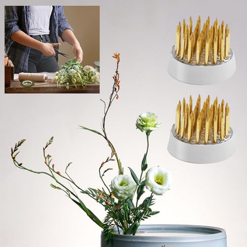 16pcs Flower Floral Frog Round Holder Includes 12pcs D23 Copper Pin Arranger+2pcs Kensan Copper Pin Arranger+1*Roll of 42.65ft Tape+1*Silver Corrector with Bell