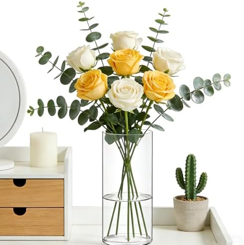 Acrylic Flower Vase Cylinder, 7.86" Tall Clear Plastic Vase for Centerpieces - Shatterproof Wedding, Event & Home Decor Vase, 3.94"X9.84" Tall Round - Clear