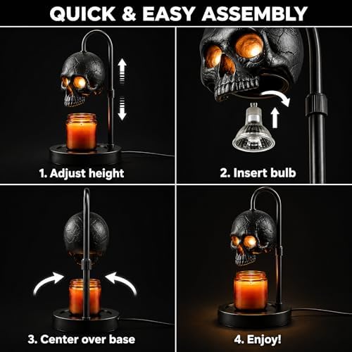 Skull Candle Warmer Lamp with Timer & Dimmer, Black Gothic Candle Warmer